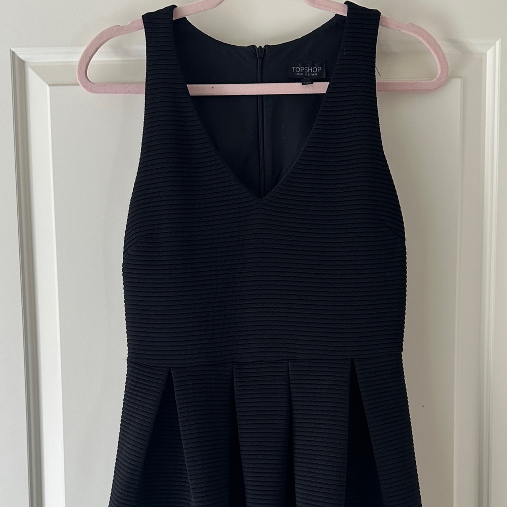 Topshop Black Textured V-Neck Dress
